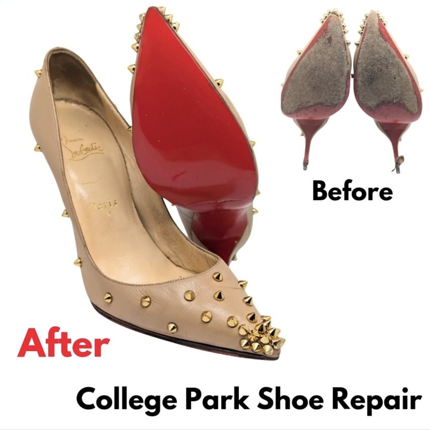 Louboutin heel repair — before and after